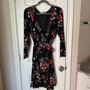 Loft Long Sleeve Floral Wrap Dress, Size 18